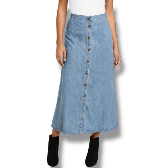 Current Elliot Denim Skirt 26 Blue Boho Y2k Preppy Button Down Modest Beachy - Picture 1 of 8